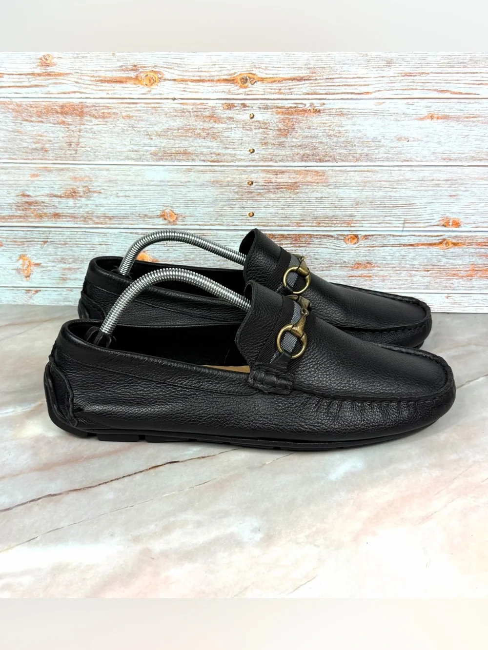 Giorgio Brutini Le Glove Black Pebbled Leather Slip-On Horsebit Driving Loafer